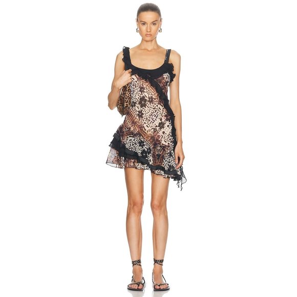 New SIEDRES For FWRD Asymmetric Mini Dress in Multi cheetah floral ruffle - Picture 1 of 11